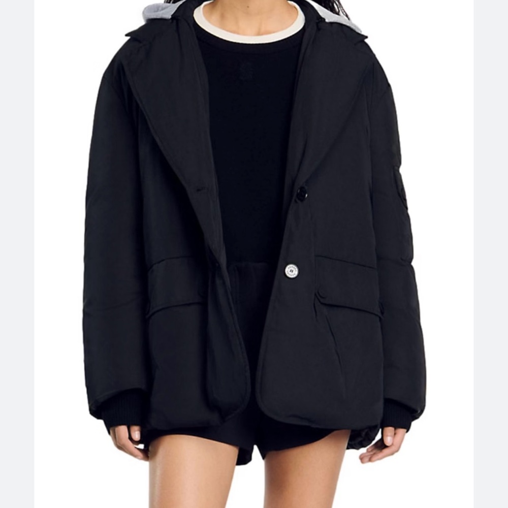 Sandro Black Puffer Jacket Oversized Contemporary Design- Brand new with tags